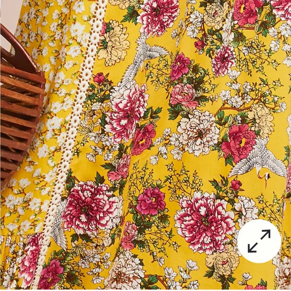 Anthropologie maxi dress Farm Rio size L yellow floral Cantonal maxi sold out - Picture 16 of 16